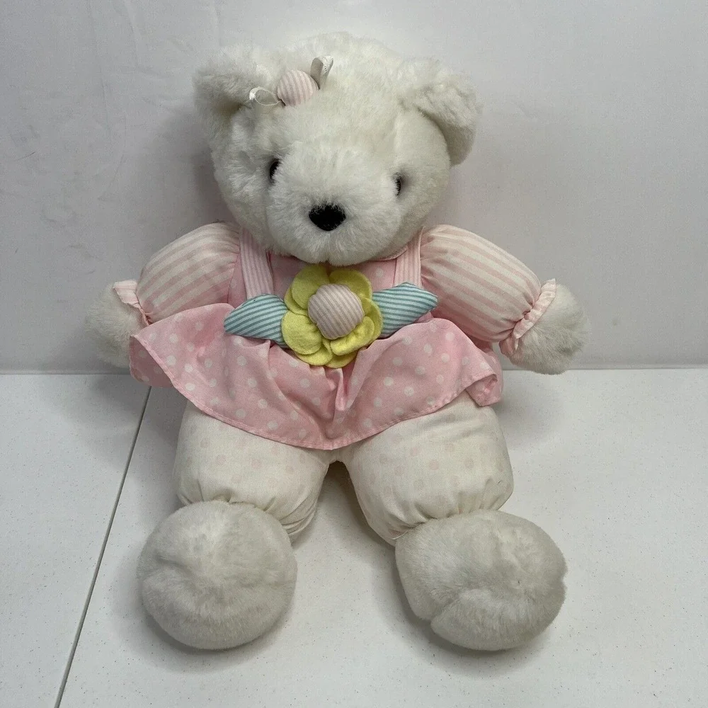 Vintage TB Trading Bear Plush‎ Bow Pastel Toy Stuffed Animal Pink Dot Stripe